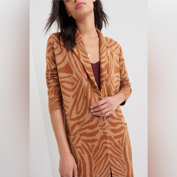 Maeve by Anthropologie Ayla Animal Print long Cardigan sweater jacket size XS - Picture 1 of 10